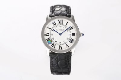 Cartier Ronde De Quartz Movement 36mm for Large 29.5mm for Small Italian Calfksin Leather Strap Smooth Bezel Watch